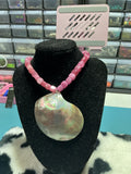 Raspberry quartz shell necklace