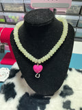 Clear quartz pink heart horseshoe necklace