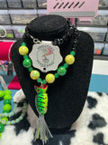 Black and lime green fishing lure necklace