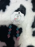 Pink blue dice earrings