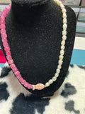 Raspberry and mother of pearl necklace