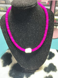 Fushia beaded chocked with mother of pearl
